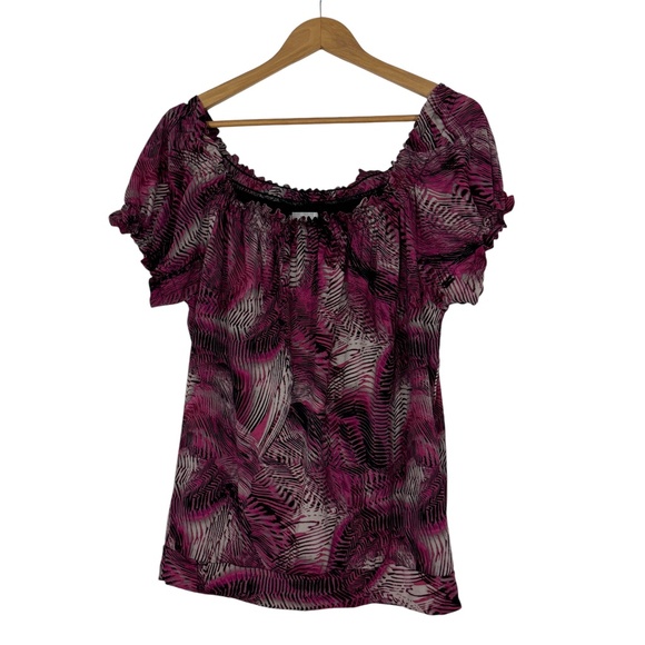Worthington Women’s Size Medium Black Pink Print Off the Shoulder Blouse Top - Picture 1 of 5